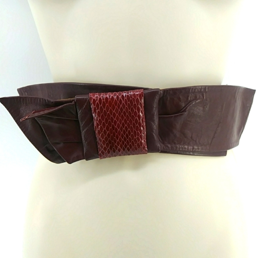 Vintage Boho Dress Belt Velcro Brown Snake Print Padding XS